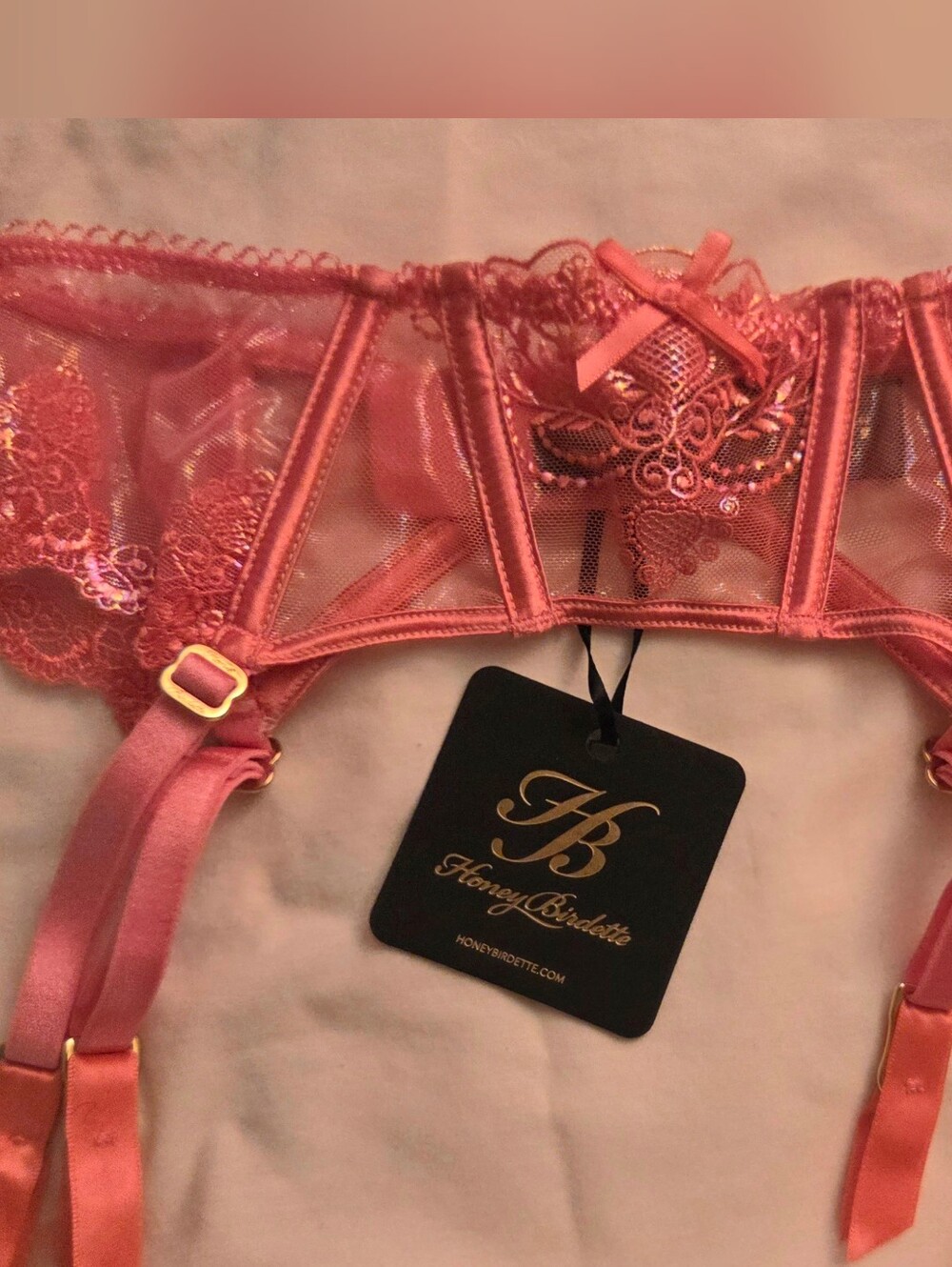 Honey Birdette Natalie Wild Pink Garter Suspender Belt Small NWT